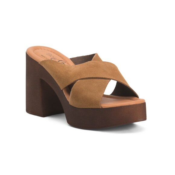 BOS. & CO. Cognac Made In Italy Suede Wilma Heeled Sandals